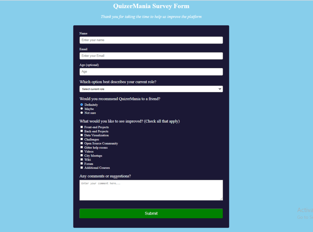 Survey Form - projects for HTML & CSS skills