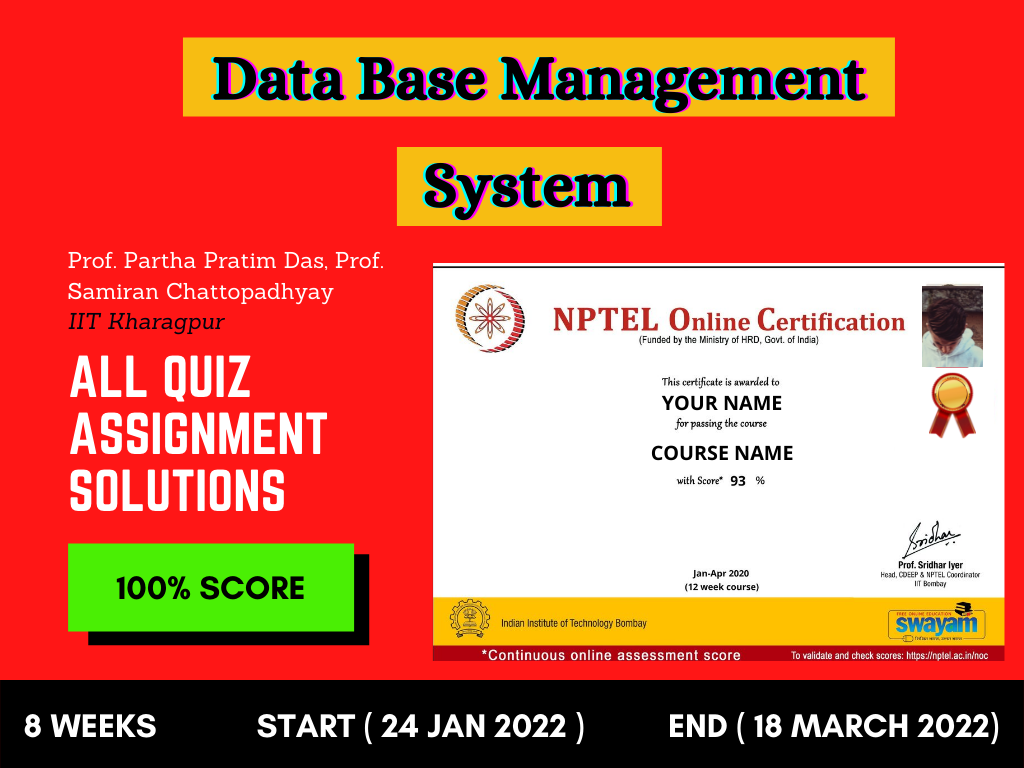 Data Base Management System NPTEL Assignment answers
